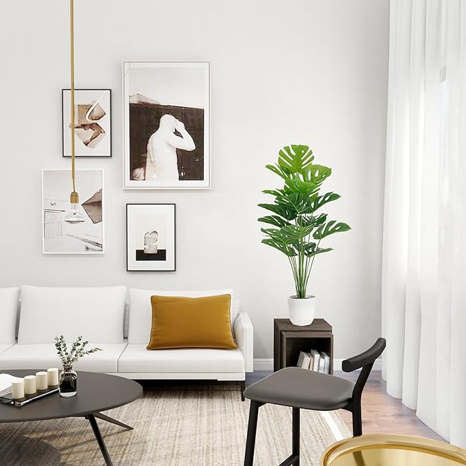 SAJANDAS Set of 2 Artificial Monstera Deliciosa Plants in Pots, Fake Tropical Trees with Greenery Leaves Stems, 32 Inch Faux Swiss Cheese Floor Plants for Home Porch, Garden, Office, Store Decor