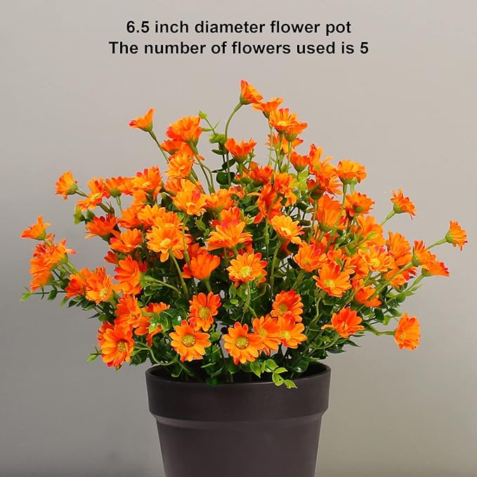 Fake Mums Look Real Fall Flowers 8 Bundles Thanksgiving Outdoor Decorations Artificial Orange Daisy Flower Outside Plants Silk for Autumn Front Porch Patio Planter Decor (8 Bundles Orange)