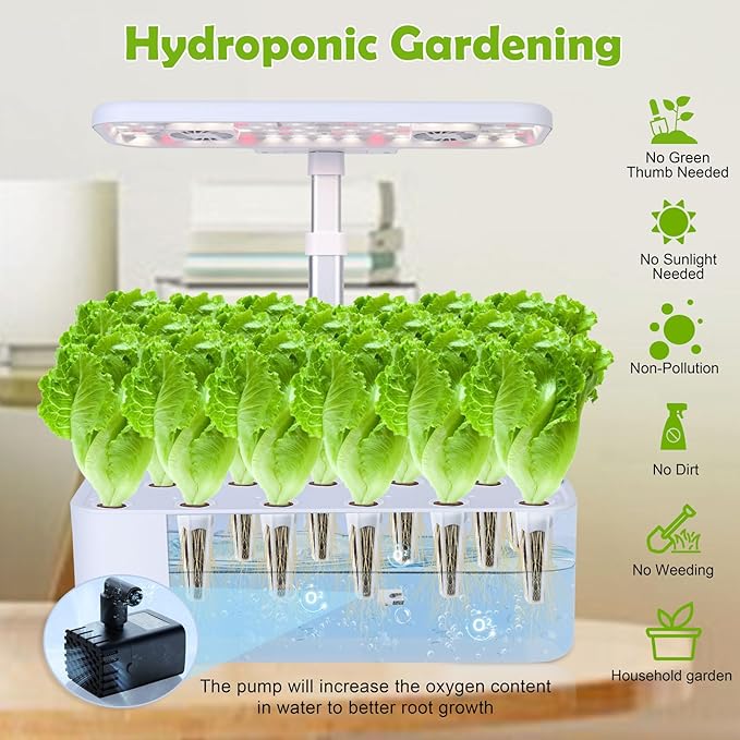 Indoor Gardening 17 Pods Hydroponics Growing System Kit Smart Lighting Setting, Herb Garden Planter with Full Spectrum Grow Light Provides Year Round Harvest - White