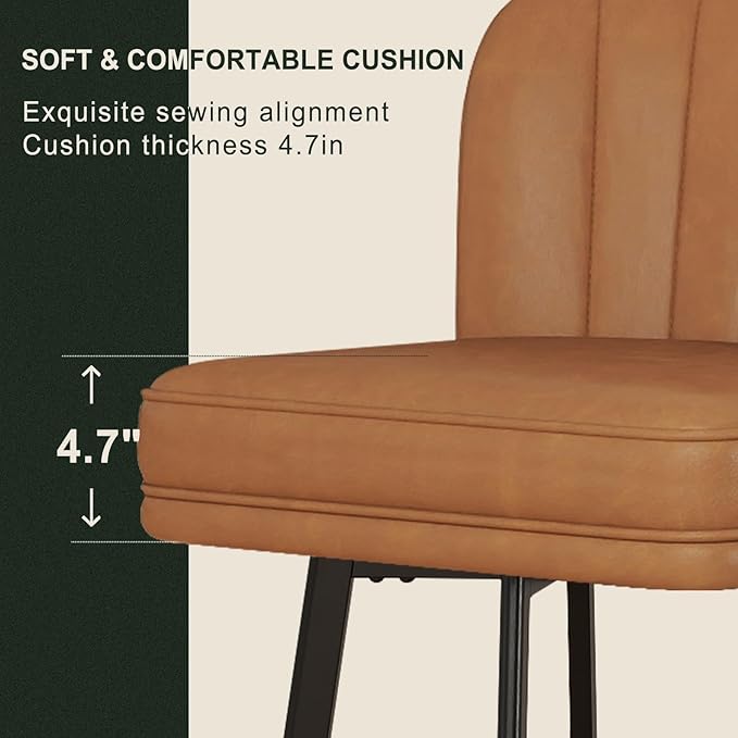 Swivel Counter Height Bar Stools Set of 2, 26'' Modern Barstools with Backs and Metal Legs, Upholstered Bar Chairs, Faux Leather Whiskey Brown Stools for Kitchen Island Chairs