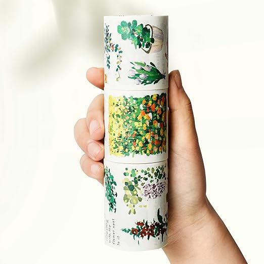 WT Spring Oasis Washi Tape Sticker Set, 3 Rolls, Original Designs, Nature-Inspired Floral Decorative Masking Tape, Wide Craft Tape, Bujo Planner Supplies, Adhesive Wrapping Tape, DIY Paper Tape