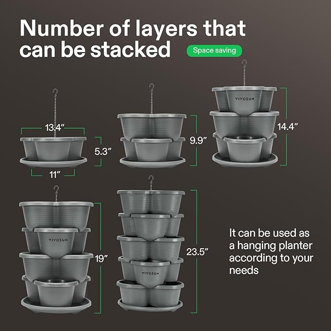 VIVOSUN 5 Tier Vertical Gardening Stackable Planter for Strawberries, Flowers, Herbs, Vegetables, Grey