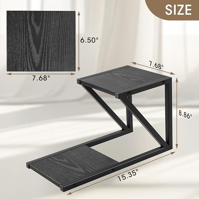 Honla Desktop Shelf,2 Tier Wood and Metal Desk Shelf for Top of Desk,2 Pack Small Desktop Shelves,Black