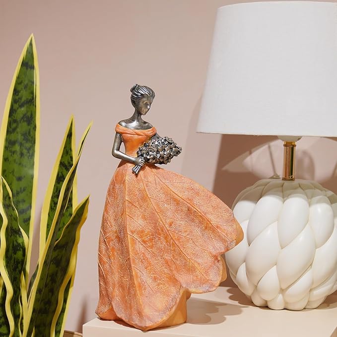 Guichifun Fairy Statue Collection Home Decoration - Orange Leaf Angel Girls Resin Fall Thanksgiving Decor for Outside or Inside Rustic Garden Outdoor Yard Figurines Gift 7.5 x 4.5 x 11.5 Inch