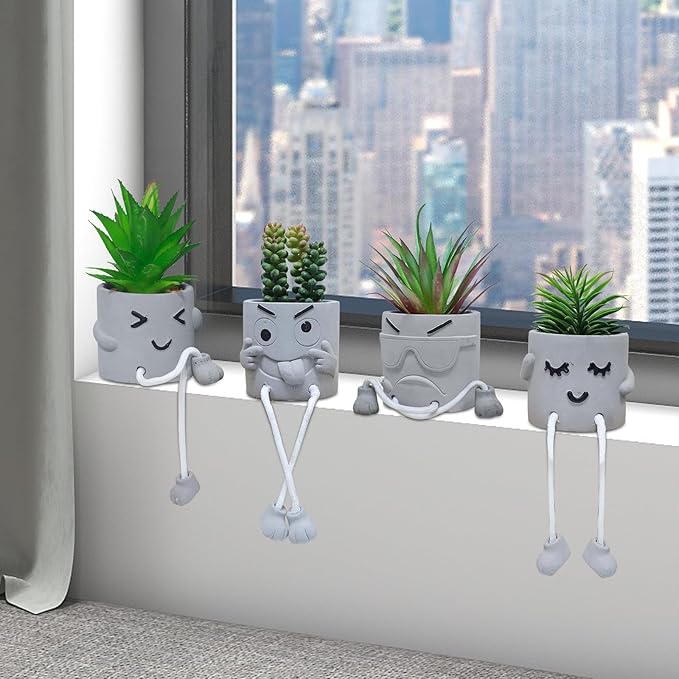MAKHOT Artificial Succulents Potted Plant Set, Faux Succulents Office Decorations for Work Desk, Fake Plant Wall Shelf Decor for Gift, Bathroom Small Plants Decoration, Mini Plants Window Sill Decor