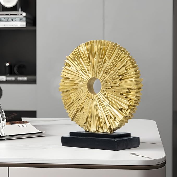Abstract Statue for Home Decor,Office Desk Sculpture for Men,Creative Round Line Ornament for Bookshelf,Modern Decorative Sculpture,Bedroom,Livngroom,Table(Gold)