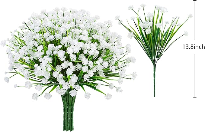 Ouddy Decor 24 Bundles Artificial Flowers for Outdoors UV Resistant Fake Plastic Plants Faux Boston Fern Greenery Stems for Spring Summer Indoor Garden Patio Window Box Kitchen Home Decor, White