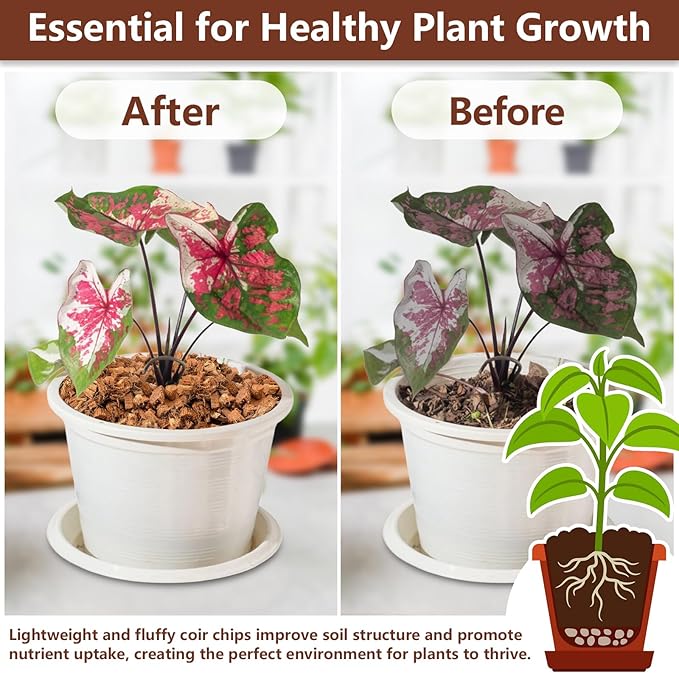 Legigo 4 Pack Coco Husk Chips- 4.4 LB 100% Organic Coconut Coir Chips Brick Potting Soil Mix with Low EC & PH Balance, Compressed Coconut Substrate Coco Chips Mulch Medium for Garden, Flowers, Plants