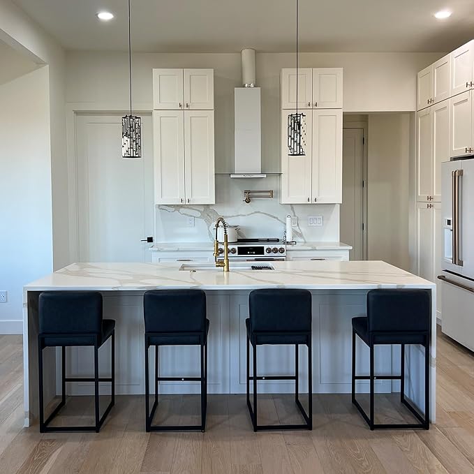 PHI VILLA Bar Stools Set of 2 - Counter Height Bar Stool Faux Leather Barstools with Back, 24" Bar Chairs