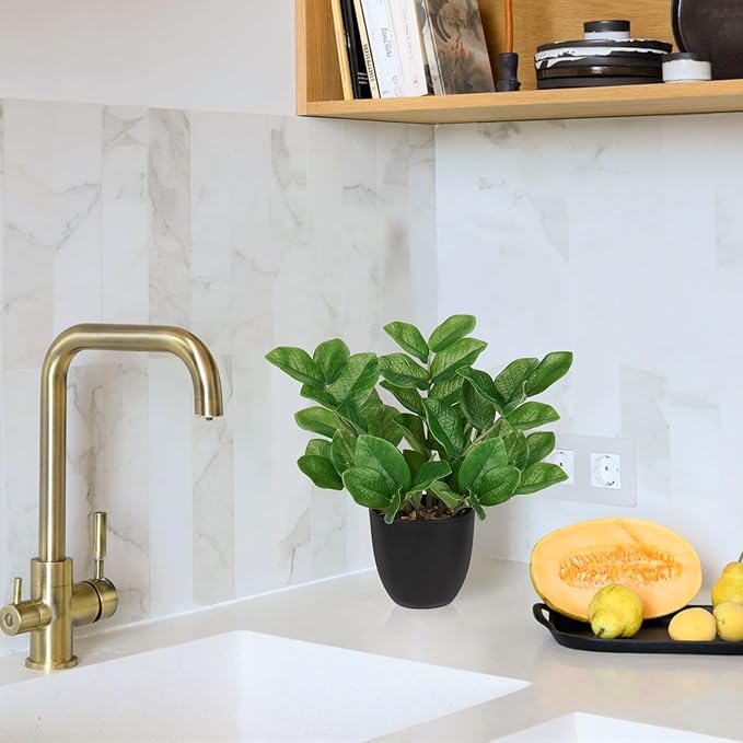 Briful Faux Plants Indoor, Artificial ZZ Plants in Black Pot Fake House Silk Plants for Home Office Dining Table Shelf Decor Bathroom Aesthetic (Green, 1Pack)