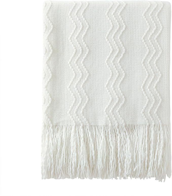 BOURINA Off White Throw Blanket 50x60 Inches Throw Textured Solid Soft Sofa Couch Decorative Knit Blanket