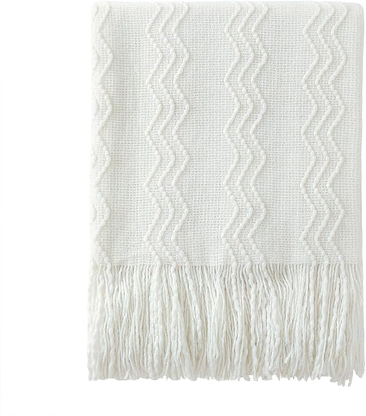 BOURINA Off White Throw Blanket 50x60 Inches Throw Textured Solid Soft Sofa Couch Decorative Knit Blanket