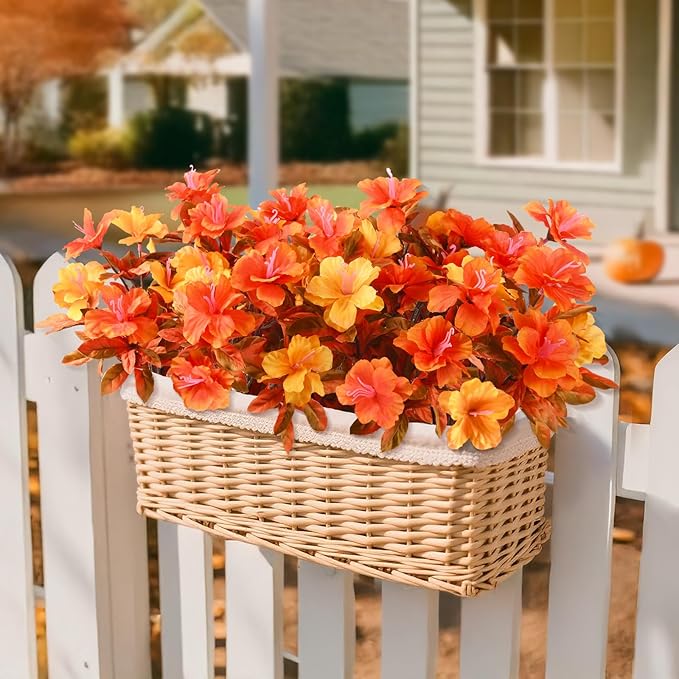 Artificial Fake Fall Flowers for Outdoor Decor 8 Bundles UV Resistant Artificial Plants Outdoor Look Real Faux Silk Autumn Flowers for Porch Planters Garden Yard Decorations
