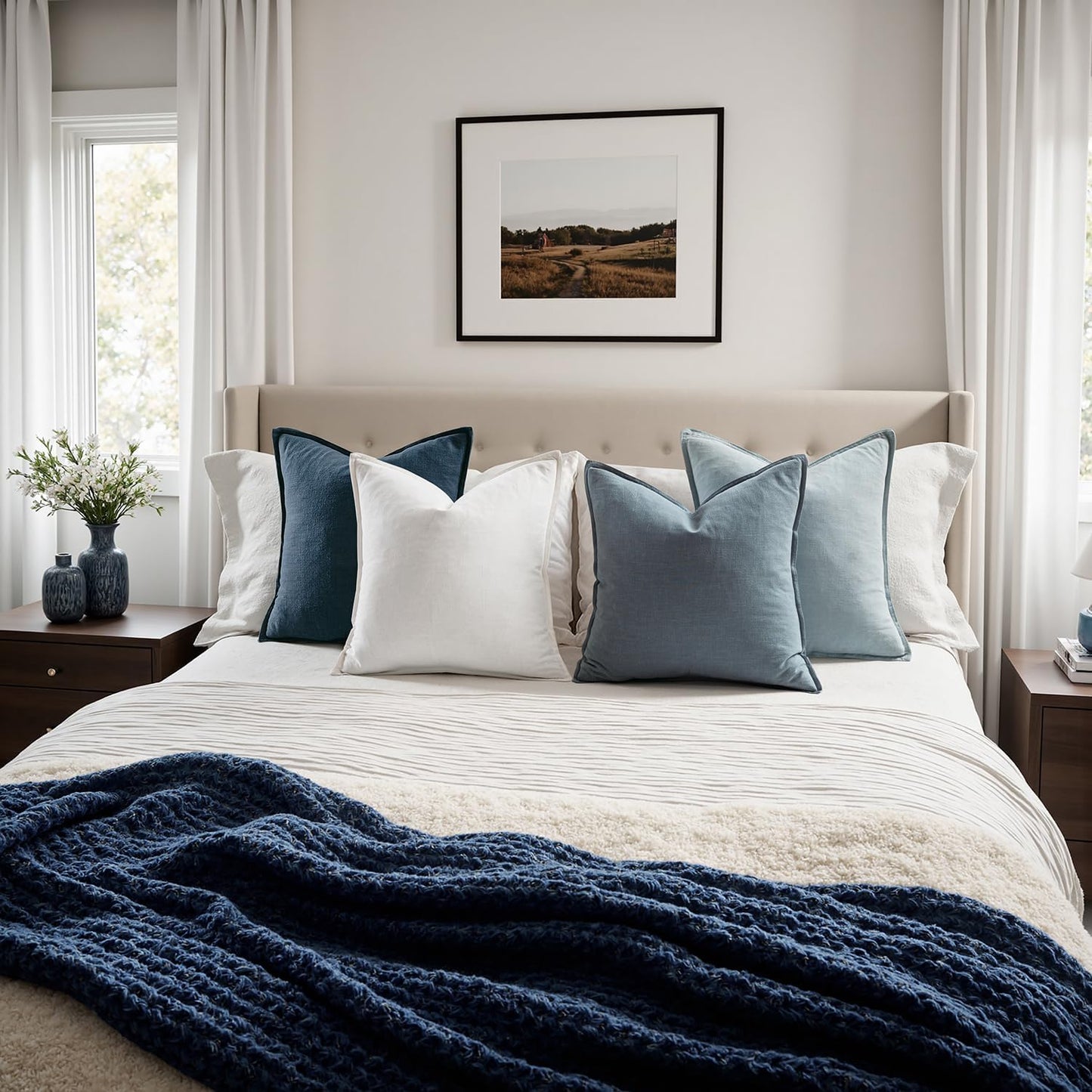 MIULEE Blue Pillow Covers Pack of 4 Christmas Decorative Natural Solid Throw Pillow Covers Soft Accent Boho Farmhouse Couch Pillowcases Modern Home Decors for Living Room Bed Sofa 18x18 Inch