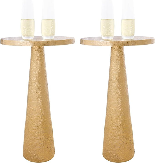 OBJET D'ART Small Round Gold End Tables, Set of 2, Esther, 21" Height, Vintage Metal Accent, Side, Pedestal, Coctail and Drink Tables for Living Room and Small Spaces