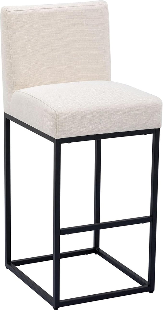 VESCASA Linen 31 inches Bar Height Bar Stool with Padded Back, Modern Upholstered Bar Stool Chair with Black Metal Frame for Kitchen Island, Pub, 1 Piece, Cream
