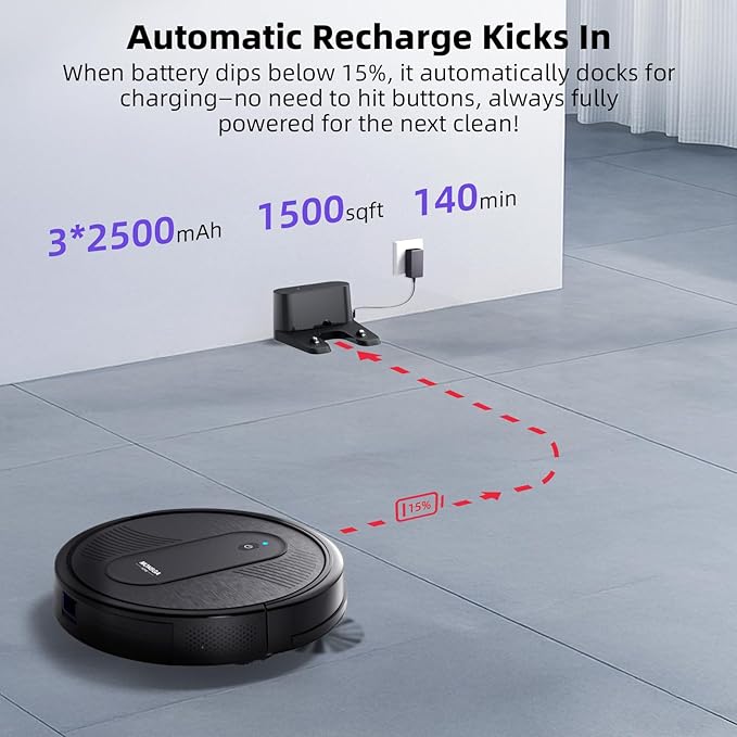 MONSGA Robot Vacuum Cleaner, 3000Pa Powerful Suction Robotic Vacuum, 3.2" Super-Slim, 140Min Runtime, Vacuum Robot for Hard Floor/Low Pile Carpet/Pet Hair, Remote/App/Voice Control, Schedule Clean