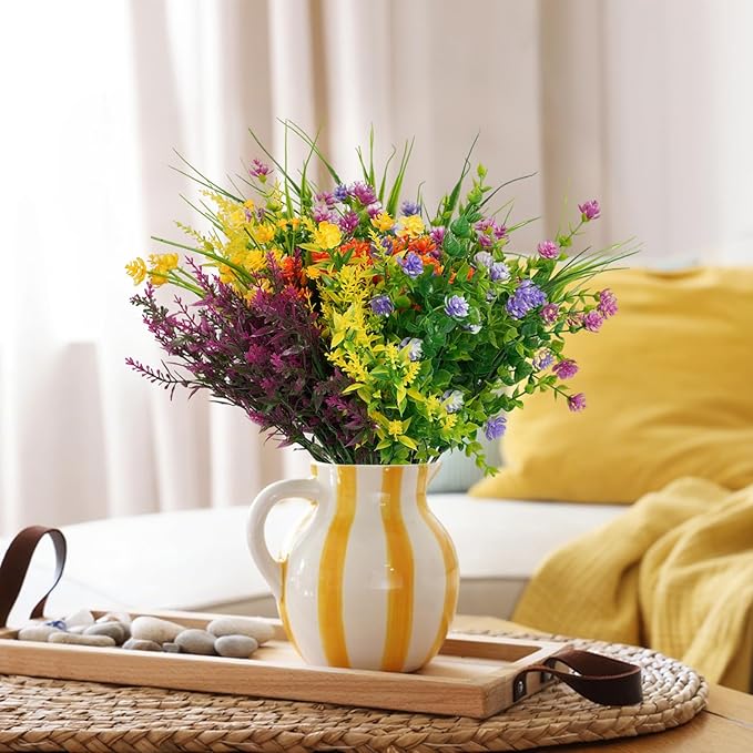 16 Bundles Artificial Flowers for Outdoors Decorations, Plastic Fake Flowers Colorful Faux Flowers Realistic UV Resistant for Garden Patio Porch Window Box Home Outdoor Decor (Mixed Flowers)