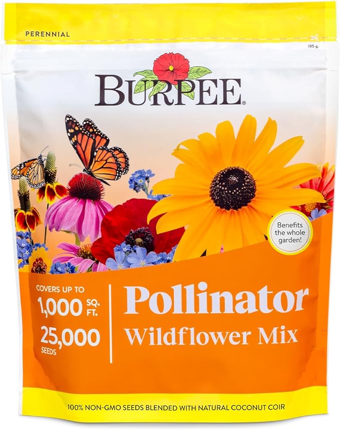 Burpee Wildflower 25,000 Bulk, 1 Bag, 18 Varieties of Non-GMO Flower Seeds Pollinator Garden, Pollinator Mix