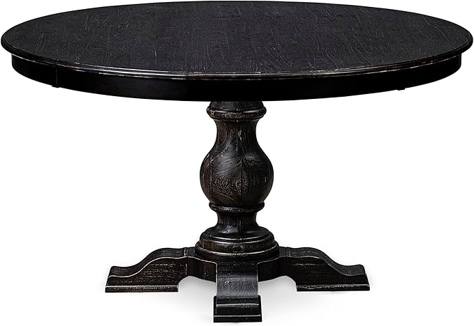 F55-11-TP - Mid Century Dining Table with Acacia Wood Round Tabletop, Sand Blasted Black Finish