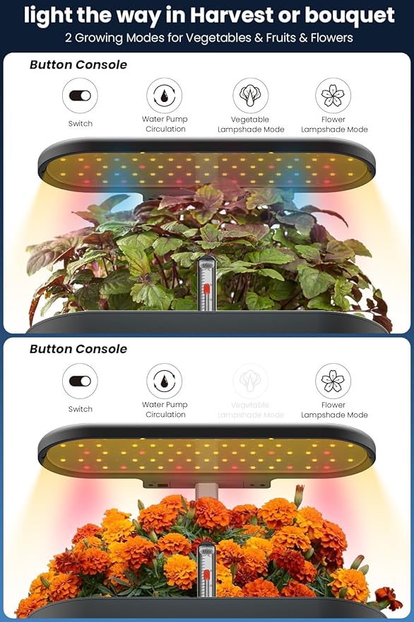 inbloom 12 Pods Hydroponics Growing System Kit, Herb Garden Planter Indoor Kit, Indoor Gardening Hydroponics Growing System with Pods, 4.2L Water Pump, Height Adjustable, Gifts for Woman, Black