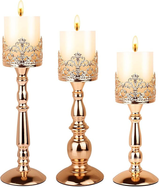 Candle Holders for Pillar Candles Set of 3 Gold Vintage Tall Candle Holders Decorative Large Table Centerpieces Candle Stand Decor