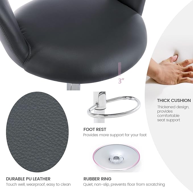 Brage Living Wide Bar Stool, Modern PU Leather Swivel Adjustable Barstool with Hollow Back and Arms, Upholstered Airlift Counter Height Bar Chair for Kitchen Dining (Slate Grey)