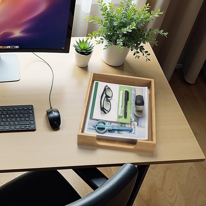 Wood Letter Tray, Bamboo Desk Tray, Wooden Desktop Organizer for Papers, Documents, Magazines, Files