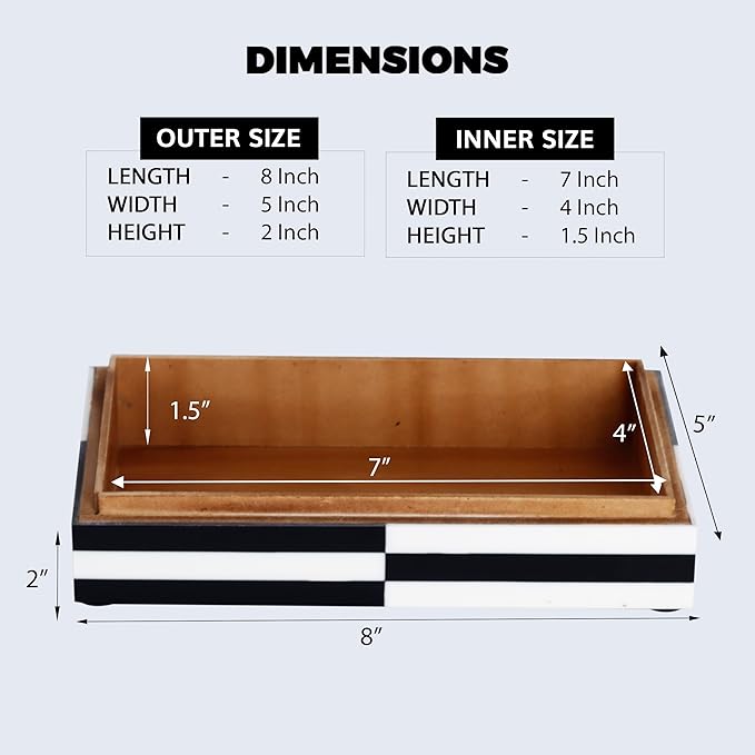 Handicrafts Home Modern Puzzle Slide Decorative Storage Box - Black & White, 8x5x2 Inches
