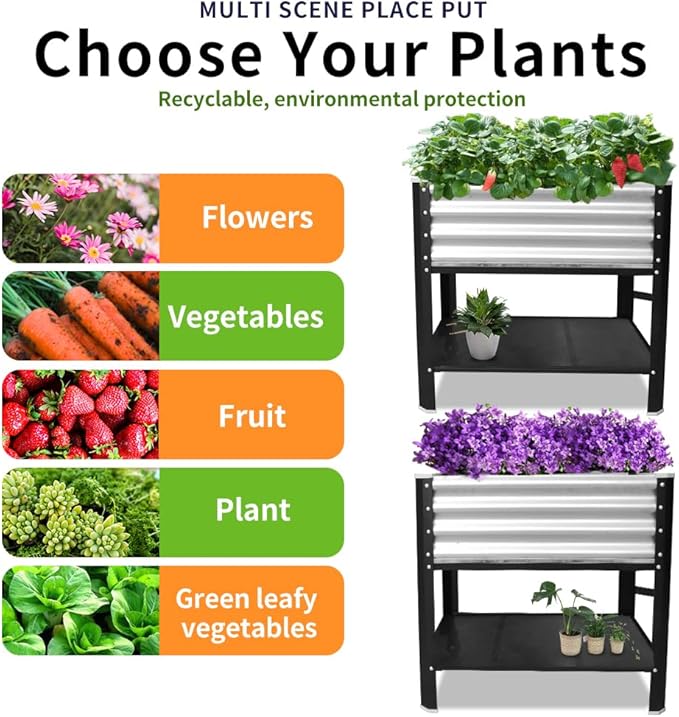 Elevated Metal Raised Garden Bed, Large Outdoor Metal Planter Box Big Flower Plant Pot for Planting Flowers Vegetables and Herbs (Silver, Small)