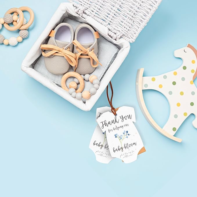 Plantable Onesie Seed Paper – 15 Blue Baby Shower Favors for Guests with Wildflower Seeds, Baby Shower Gifts for Guest