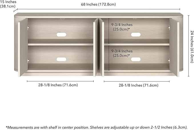 Henn&Hart Rectangular TV Stand for TV's up to 75" in Beech White, for Home, Living Room, Bedroom, Entertainment Room, Office