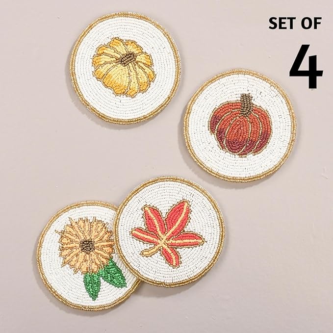 Folkulture Coasters Set of 4 | (4") Fall Coasters for Farmhouse Decor or Fall Table Decor | Boho Costers for Thanksgiving Decorations | Autumn Decor or Fall Stuff for Home | Rustic Bar Coaster Set