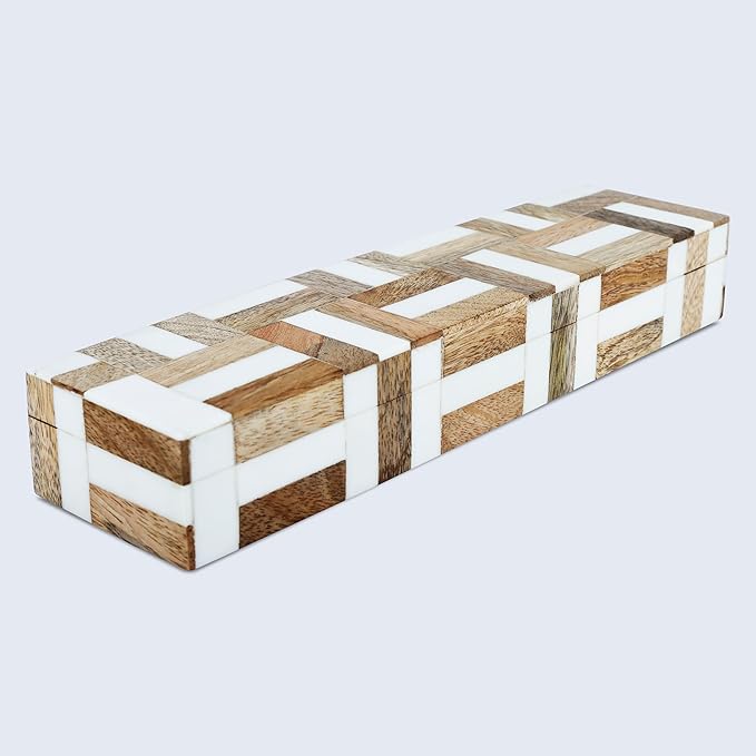 Handicrafts Home Decorative Storage Box, Keepsake Holder & Gift Box or Decorative Accent, Home decor, Jewelry Organizer, Made with Wood & Resin Inlay, Handmade Marquet Chase Collection- 10X2.5X1.5 In