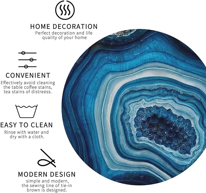 Agate Marble Blue Coasters Set of 6 Coasters for Drinks Absorbent Double-Sided Leather PVC Coaster for Tabletop Protection Coffee Table Decor Ideal for Home Decor House Warming Gifts