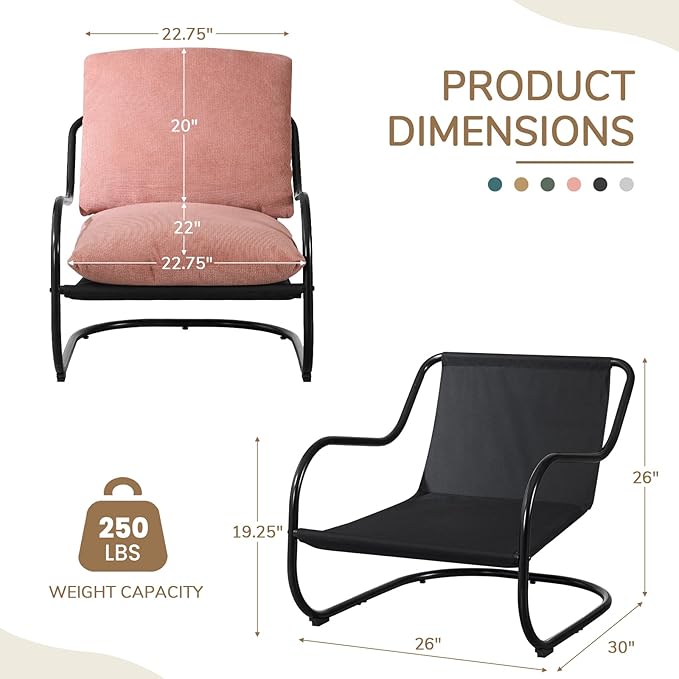 Peace nest Comfy Accent Chair Modern Living Room Bedroom Armchair with Mental Frame Comfortable Shredded Foam Cushion for Balcony Lounge Reading Meeting Room Pink