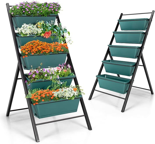 Safstar 5-Tier Vertical Raised Garden Bed, Freestanding Garden Planter with 5 Container Boxes, Elevated Planter for Vegetables, Fruits, Flowers, Herbs, Good for Indoor & Outdoor Use (Green, 2)