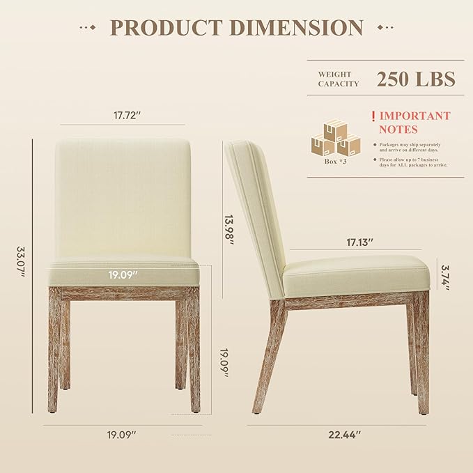 Wooden Dining Chairs Set of 6, Modern Fabric Upholstered Dining Room Chair, Kitchen Side Chairs, Farmhouse Dinner Chair with High Back for Kitchen, Beige