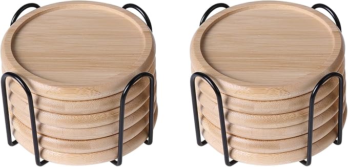 Bamboo 4 inch coaster [12pcs] Coasters with Holder - Drinking Coasters - Cup Mat for Drinks - Live for Hot or Cold Drink - Non-slip and non-stick,Suitable for Kinds Cups and Living Room Decor
