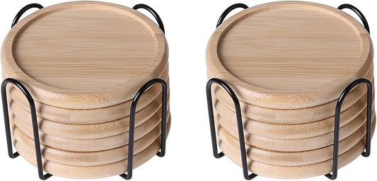 Bamboo 4 inch coaster [12pcs] Coasters with Holder - Drinking Coasters - Cup Mat for Drinks - Live for Hot or Cold Drink - Non-slip and non-stick,Suitable for Kinds Cups and Living Room Decor