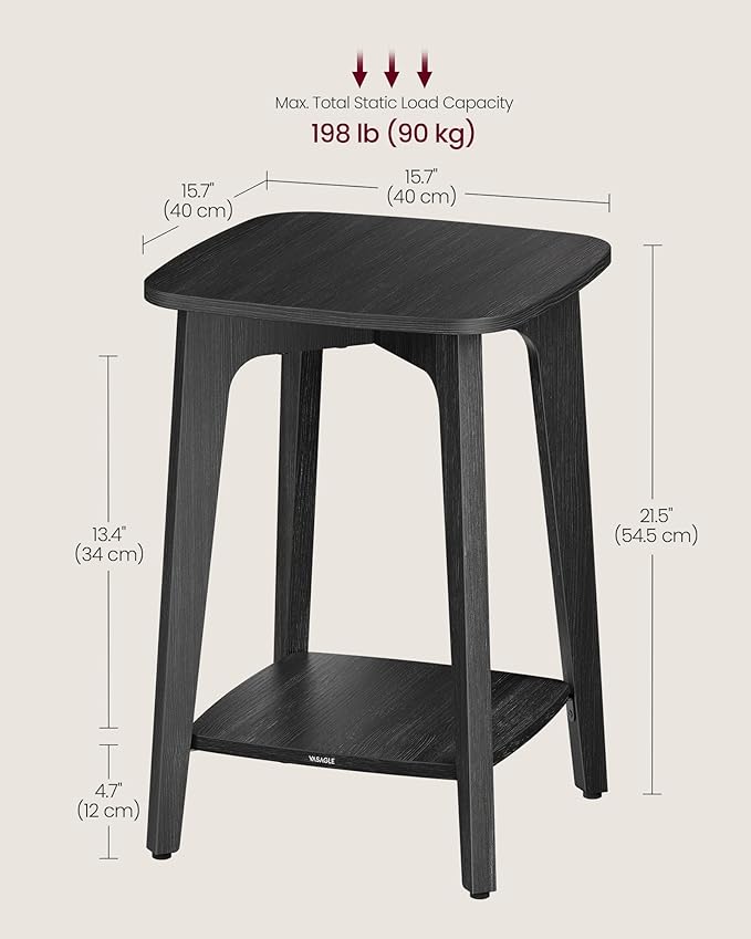 VASAGLE MAEZO Collection - Side Table, 2-Tier Small Square End Table, Nightstand with Tapered Legs, Curved Transitions, for Small Spaces, Living Room, Bedroom, Charcoal Gray ULET236B01