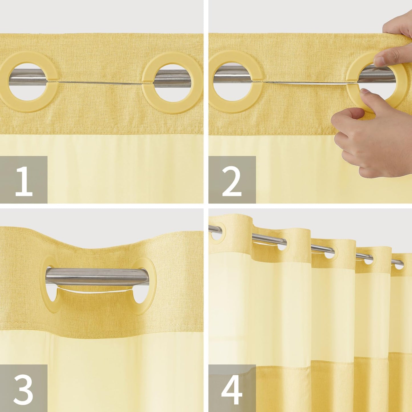 Long No Hooks Needed Linen Textured Shower Curtain with Snap-in Fabric Liner Set,Hotel Luxury Decor Shower Curtains for Bathroom,Waterproof & Washable,71Wx80H,Gold