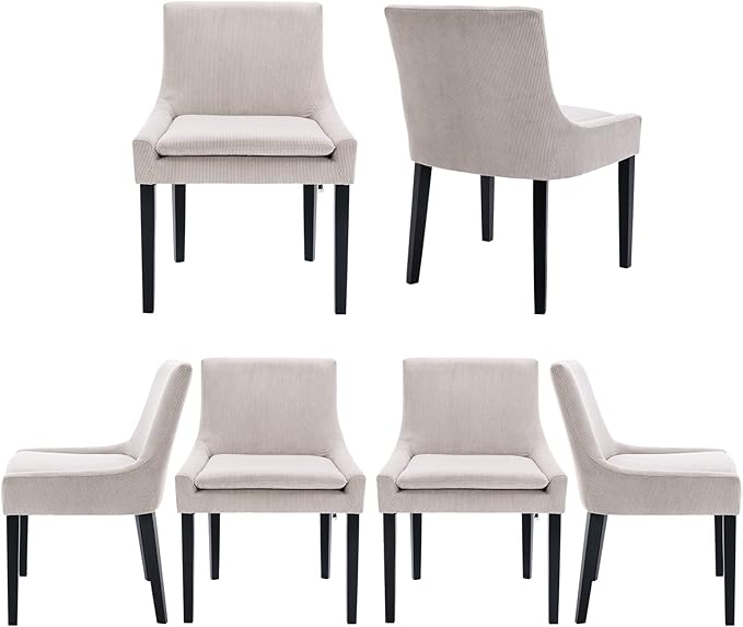 COLAMY Modern Dining Chairs Set of 6, Upholstered Corduroy Accent Side Leisure Chairs with Mid Back and Wood Legs for Living Room/Dining Room-Beige