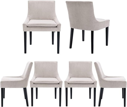 COLAMY Modern Dining Chairs Set of 6, Upholstered Corduroy Accent Side Leisure Chairs with Mid Back and Wood Legs for Living Room/Dining Room-Beige