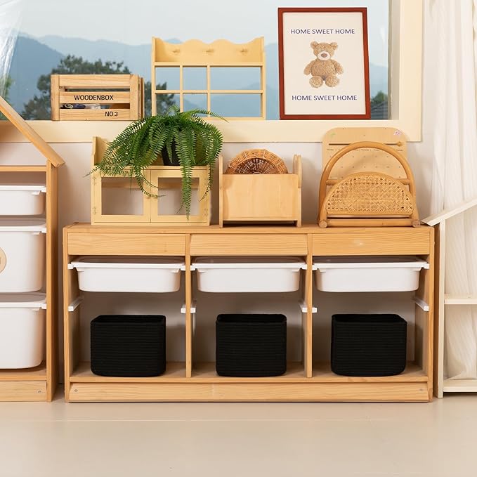 OIAHOMY 9”x9”x7” Storage Cubes, Cotton Rope Woven Baskets for Organizing, Cube Storage Bin, Small Gift Basket for Shelf, 3-Pack, Black