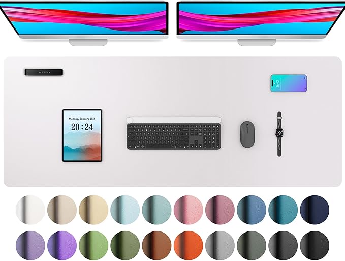 Aothia Faux Leather Desk Mat – Large Mouse Pad, Non-Slip PU Leather Blotter, Waterproof Writing Surface for Office and Home (Pale Lavender White, 47.2" x 23.6")