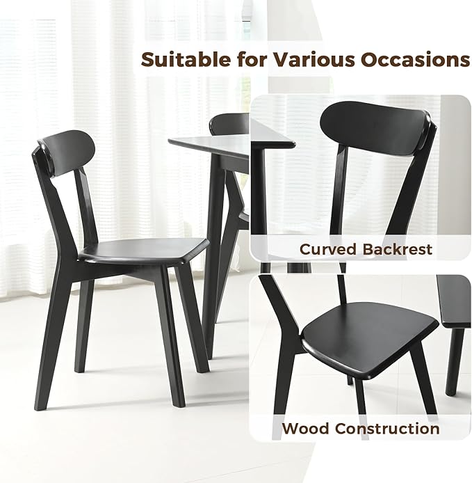 DELAVIN Soild Wood Dining Chairs Set of 6, Mid Century Oak Wood Kitchen Chairs, Vintage Dining Room Chairs Set Suitable for Kitchen, Black
