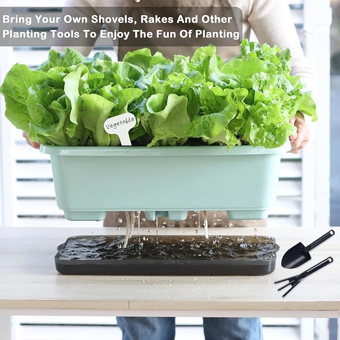 Window Box Planter 6 Pcs, 18 Inches Rectangle Flower Pots with Drainage Holes and Trays, Vegetable Planters for Windowsill Patio Garden Balcony Home Porch Yard Indoor Outdoor (Green, 18*10*6 inch)