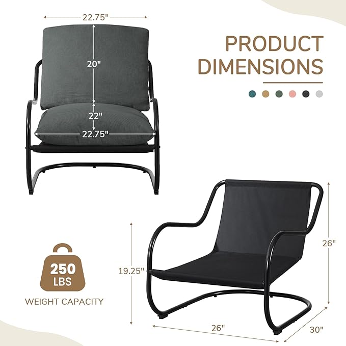 Peace nest Comfy Accent Chair Modern Living Room Bedroom Armchair with Mental Frame Comfortable Shredded Foam Cushion for Balcony Lounge Reading Meeting Room Dark Grey