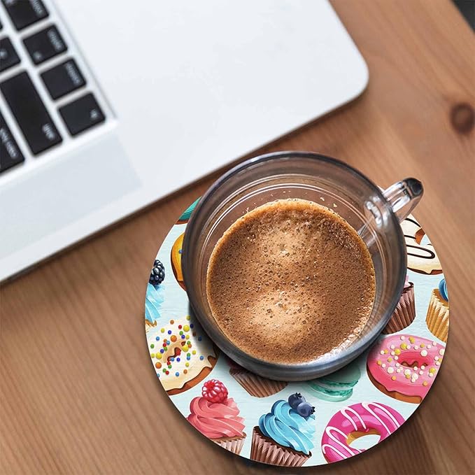 Sweets Ornament Table Coasters for Drinks Cupcake Dessert Cream Bake Cake Donut Pastry Macaron Chocolate 100% Diatomite Home and Dining Room Bar Decor 4 X 4 X 0.35 Inch for Men Women